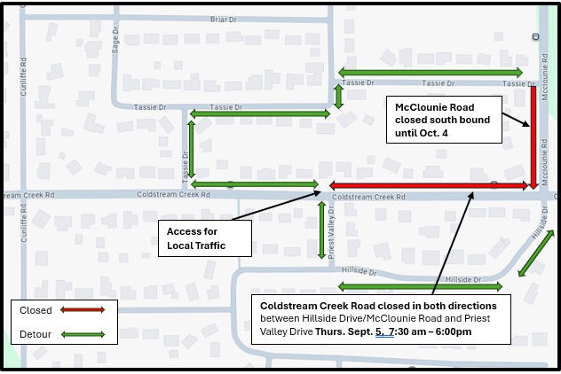 McClounie Road & Coldstream Creek Road Closures