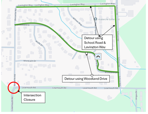 Map of Learmouth Road Watermain closure