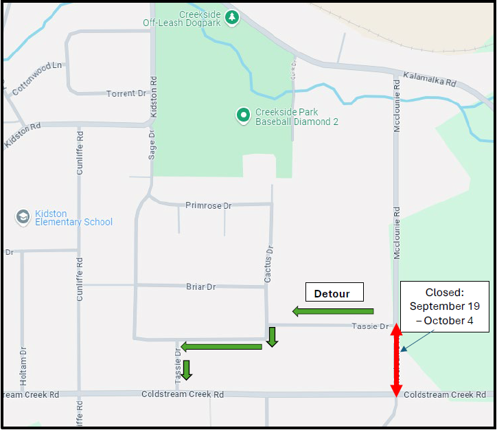 Map of McClounie Road Closure